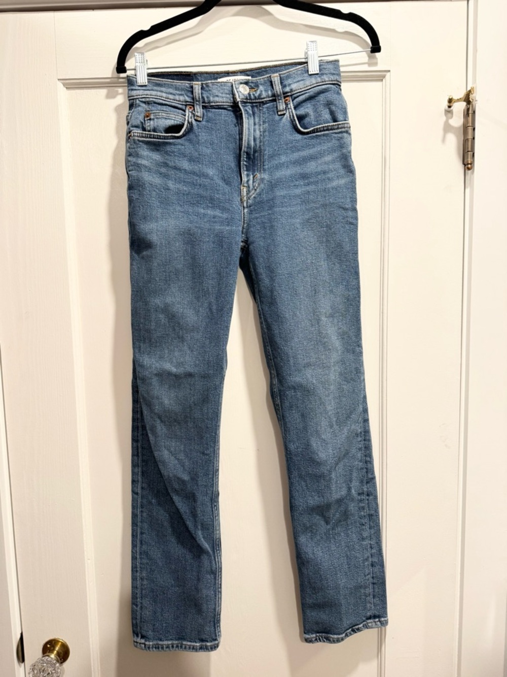 Re/Done RE/DONE High Rise Stretch Reissue Stovepipe Denim 25 Straight Leg‎ 90s